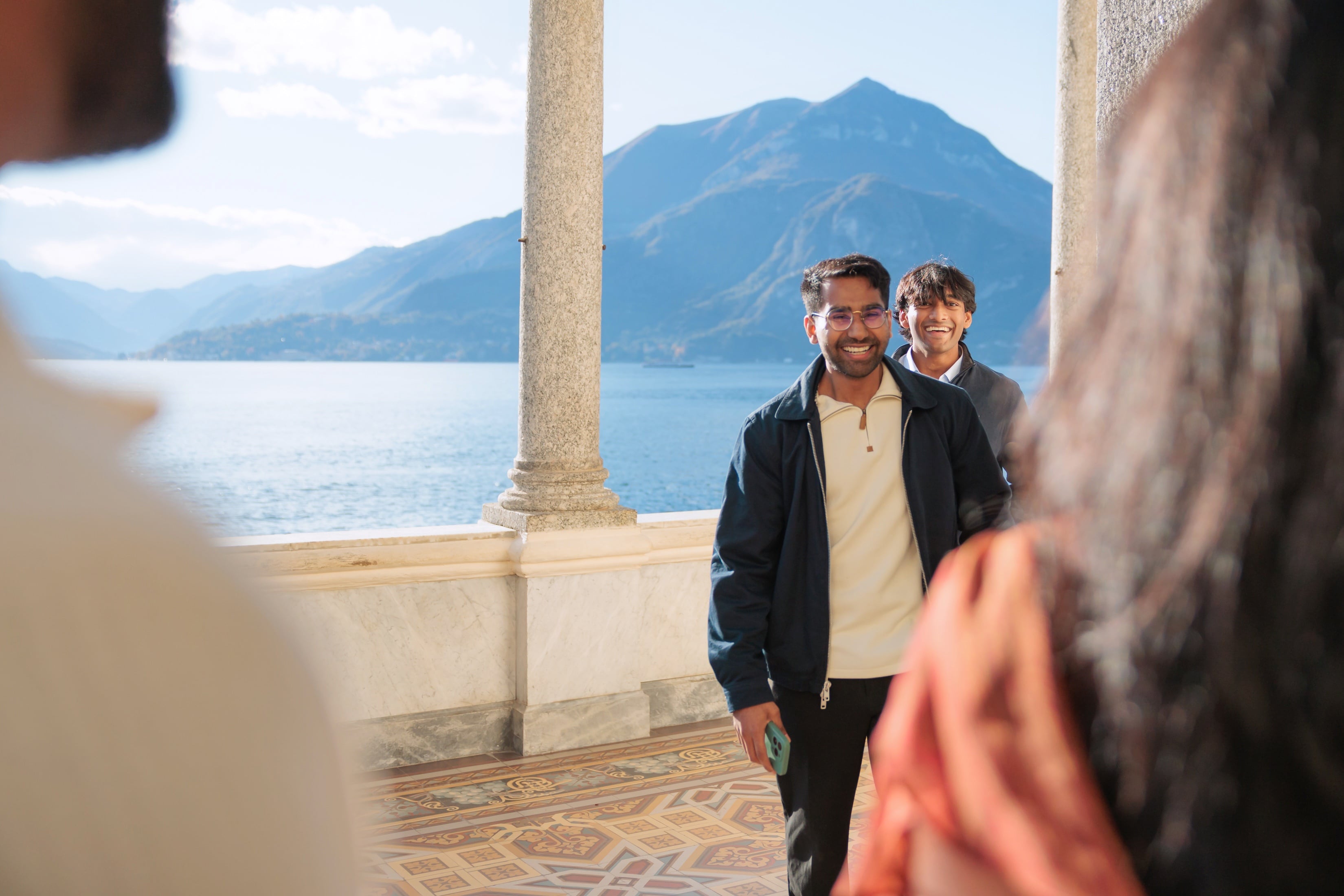 Esha and Anish's brothers surprising them at Lake Como